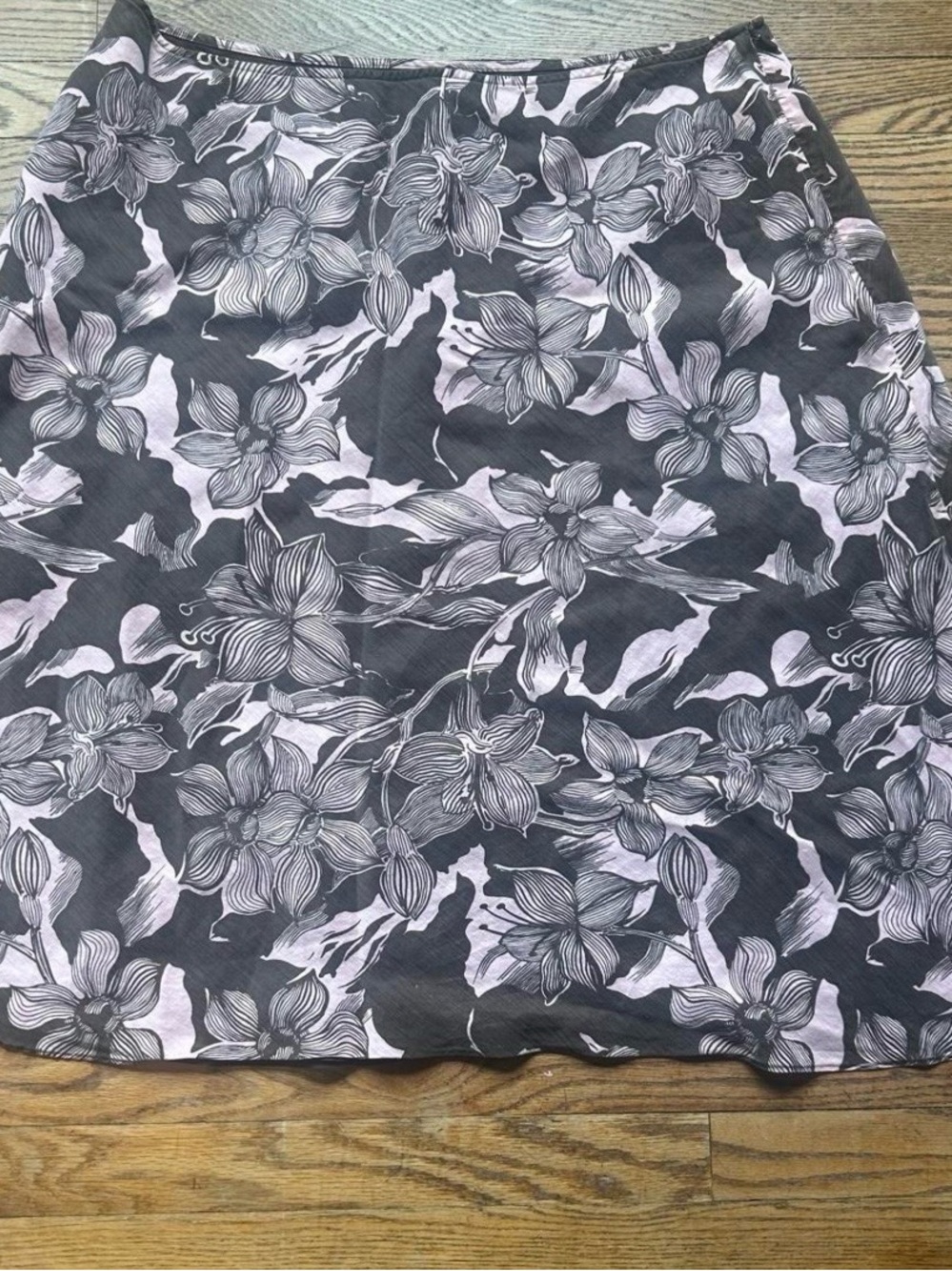 Kate Hill Black and Light Pink Floral A-Line Skirt
